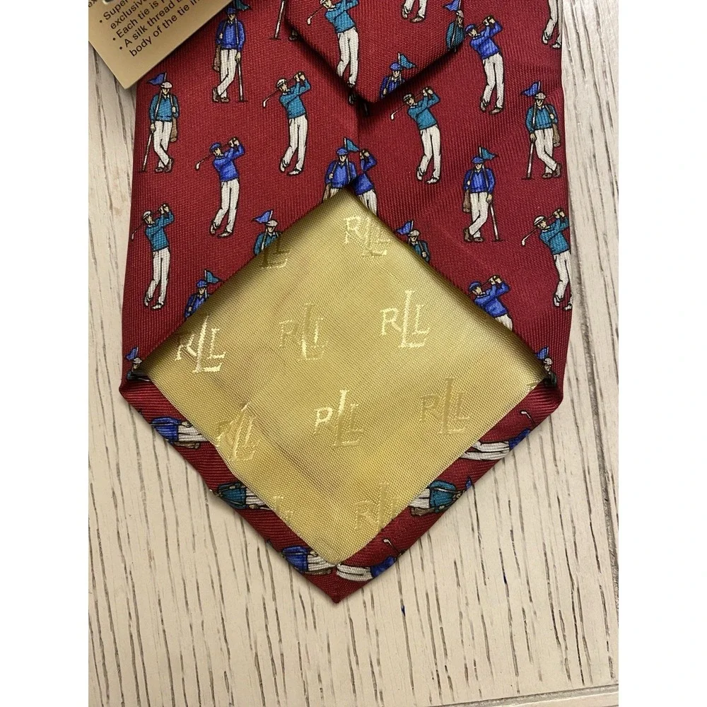 Polo Ralph Lauren Vintage Made In USA Silk Tie NWT Golfer Red